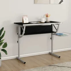 Kantoormeubelen*vidaXL Tekentafel 110x53x(58-87) cm bewerkt hout en staal /grijs Zwart