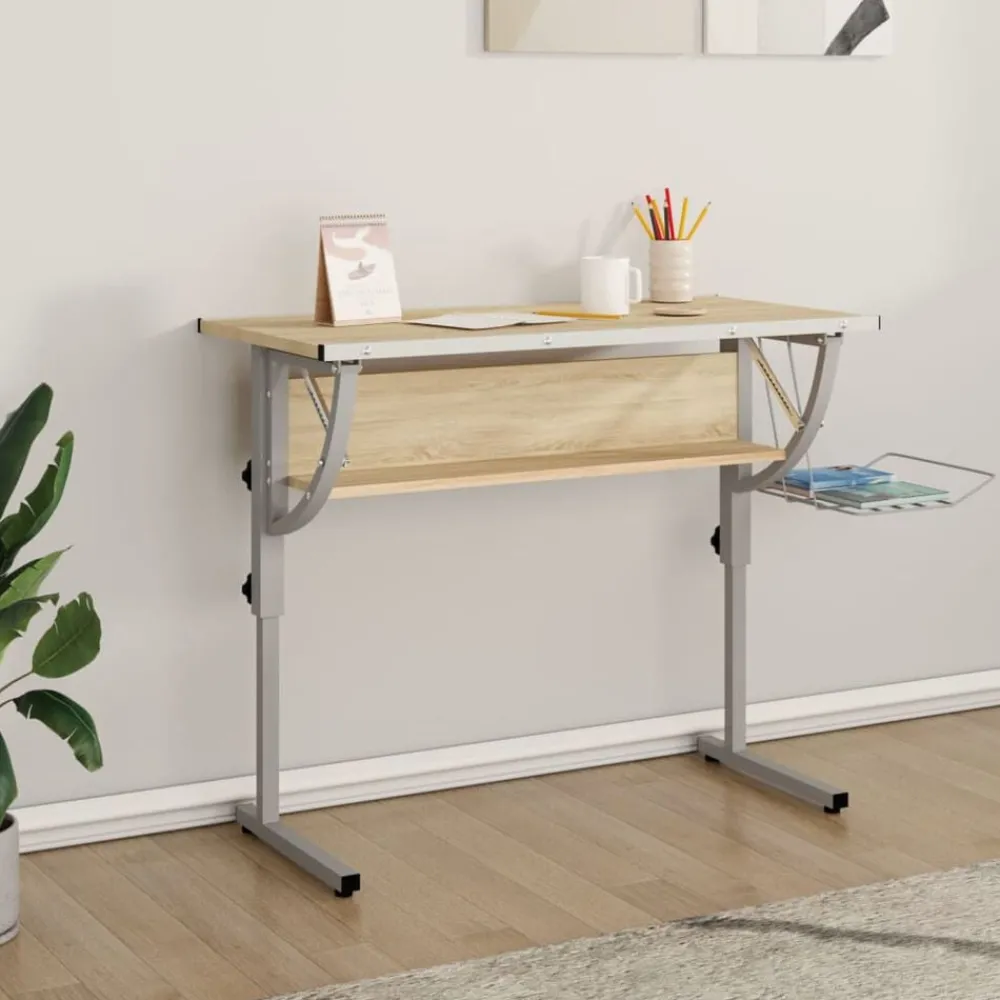 Kantoormeubelen*vidaXL Tekentafel 110x53x(58-87) cm bewerkt hout en staal eiken/grijs Sonoma eiken