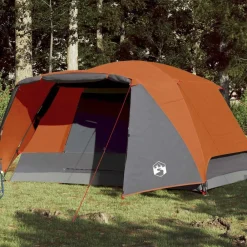 Buitensport*vidaXL Tent met luifel 4-persoons waterdicht oranje Grijs en oranje