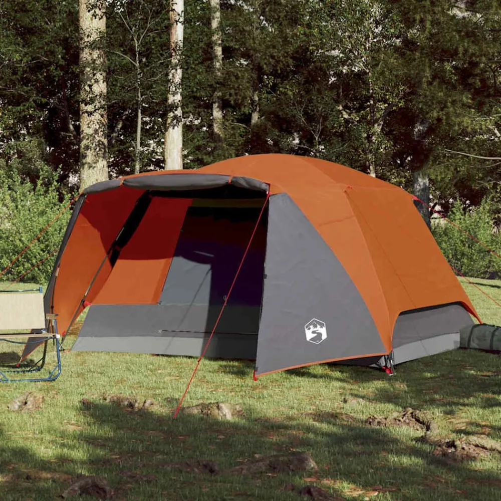 Buitensport*vidaXL Tent met luifel 4-persoons waterdicht oranje Grijs en oranje