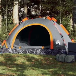 Buitensport*vidaXL Tent 2-persoons snelontgrendeling Grijs en oranje