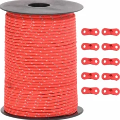 Buitensport*vidaXL Tentscheerlijn met reflecterende strips en spanners 50 m 3 mm Rood
