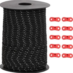 Buitensport*vidaXL Tentscheerlijn met reflecterende strips en spanners 50 m 3 mm Zwart