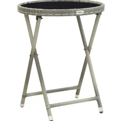 Tuinmeubelen*vidaXL Theetafel 60 cm poly rattan en gehard glas Grijs