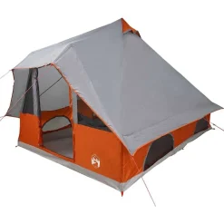 Buitensport*vidaXL Tipi Tent met dak 358 x 296 x 258 cm taft Grijs en oranje