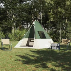 Buitensport*vidaXL Tipi Tent met dak met opslag 383 x 338 x 217 cm taft Groen