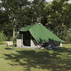 Buitensport*vidaXL Tipi Tent met dak met opslag 358 x 296 x 258 cm taft Groen