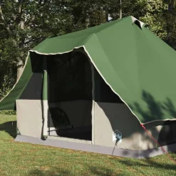 Buitensport*vidaXL Tipi Tent met dak met opslag 358 x 296 x 258 cm taft Groen