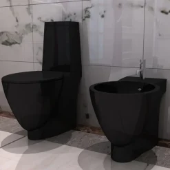 Sanitair & Loodgietersbenodigdheden*vidaXL Toilet- en bidetset keramiek zwart