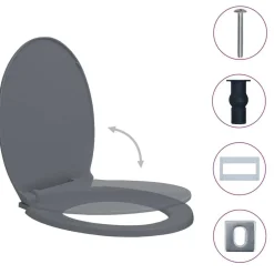 Sanitair & Loodgietersbenodigdheden*vidaXL Toiletbril soft-close en quick-release ovaal Grijs