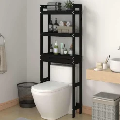 Badkameraccessoires*vidaXL Toiletrek 63x26x171 cm massief grenenhout Zwart