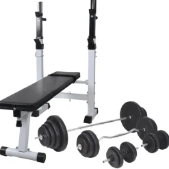 Fitness*vidaXL Trainingsbank met gewichtenrek en halterset 120 kg
