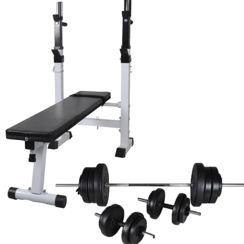 Fitness*vidaXL Trainingsbank met gewichtenrek en halterset 60,5 kg