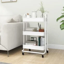 Trolleys*vidaXL Trolley 3-laags 43x34x79 cm staal Wit