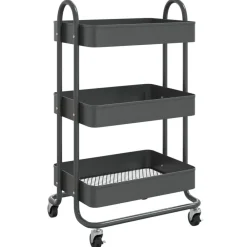 Trolleys*vidaXL Trolley 3-laags 43x34x79 cm staal kleurig Antraciet