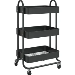 Trolleys*vidaXL Trolley 3-laags 43x34x79 cm staal Zwart