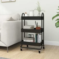 Trolleys*vidaXL Trolley 3-laags 43x34x79 cm staal Zwart
