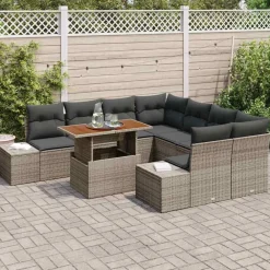 Tuinmeubelen*vidaXL Tuin Eetset met kussen 9 pcs en Bruin Grijs