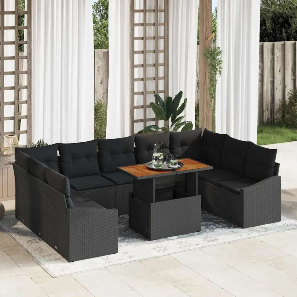 Tuinmeubelen*vidaXL Tuin Eetset met kussen 10 pcs en Bruin Zwart