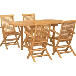 Tuinmeubelen*vidaXL Tuin eettafelset 5 pcs Bruin Massief Teakhout