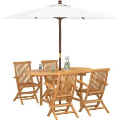 Tuinmeubelen*vidaXL Tuin eettafelset 5 pcs Bruin Massief Teakhout