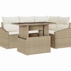 Tuin Sofa Set met kussen met opslag 5 pcs Beige en Crème>vidaXL Best