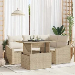 Tuin Sofa Set met kussen met opslag 5 pcs Beige en Crème>vidaXL Best