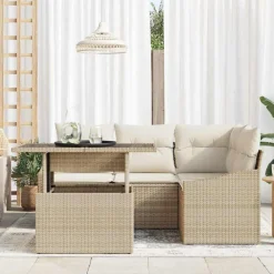 Tuin Sofa Set met kussen met opslag 5 pcs Beige en Crème><noscript><img width=