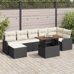 Tuinmeubelen*vidaXL Tuin Sofa Set met kussen met opslag 8 pcs Zwart en crème Zwart en cr&egrave;me