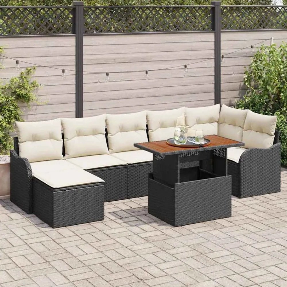 Tuinmeubelen*vidaXL Tuin Sofa Set met kussen met opslag 8 pcs Zwart en crème Zwart en crème