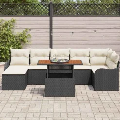 Tuinmeubelen*vidaXL Tuin Sofa Set met kussen met opslag 8 pcs Zwart en crème Zwart en crème