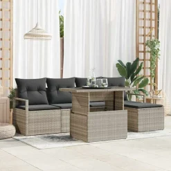 Tuinmeubelen*vidaXL Tuin Sofa Set met opslag 6 pcs Poly riet Lichtgrijs
