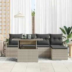 Tuinmeubelen*vidaXL Tuin Sofa Set met opslag 6 pcs Poly riet Lichtgrijs