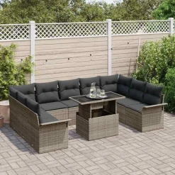 Tuinmeubelen*vidaXL Tuin Sofa Set met kussen 10 pcs Poly riet Grijs