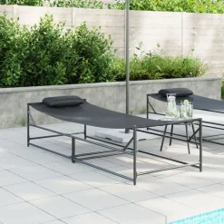 Tuin Zonnebed met kussen 2 pcs Zwart Gepoedercoat staal>vidaXL New