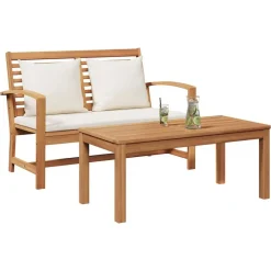 Tuinbank en Tafelset met Kussen 2 Stuk Bruin en Crème><noscript><img width=