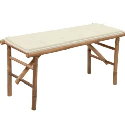 Tuinmeubelen*vidaXL Tuinbank inklapbaar met kussen 118 cm bamboe Cr&egrave;me