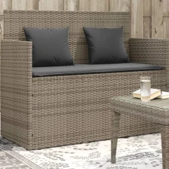 Tuinmeubelen*vidaXL Tuinbank met kussens poly rattan Grijs
