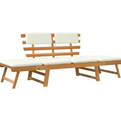 Tuinmeubelen*vidaXL Tuinbank met kussens 2-in-1 190 cm massief acaciahout Bruin en wit