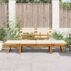 Tuinmeubelen*vidaXL Tuinbank met kussens 2-in-1 190 cm massief acaciahout Bruin en wit
