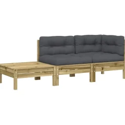 Tuinmeubelen*vidaXL Tuinbank met kussens en voetenbank geïmpregneerd grenenhout Naturel ge&iuml;mpregneerd
