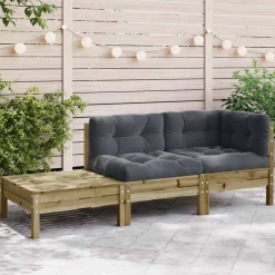 Tuinmeubelen*vidaXL Tuinbank met kussens en voetenbank geïmpregneerd grenenhout Naturel ge&iuml;mpregneerd