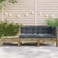 Tuinmeubelen*vidaXL Tuinbank met kussens en voetenbank geïmpregneerd grenenhout Naturel ge&iuml;mpregneerd