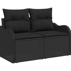 Tuinmeubelen*vidaXL Tuinbank met kussen 121 x 62 x 69cm poly rattan Zwart