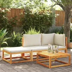 Tuinbank met kussens 2-zits acaciahout & rotan><noscript><img width=