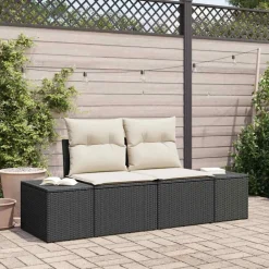 Tuinbank met kussen Zwart 184 x 62 x 69 cm poly rattan>vidaXL New