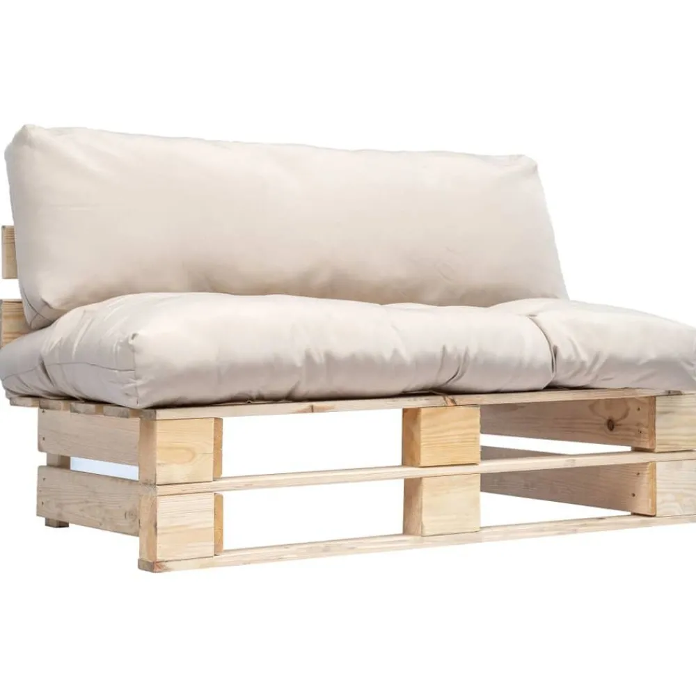 Tuinmeubelen*vidaXL Tuinbank pallet met zandkleurige kussens grenenhout Naturel en zandkleurig