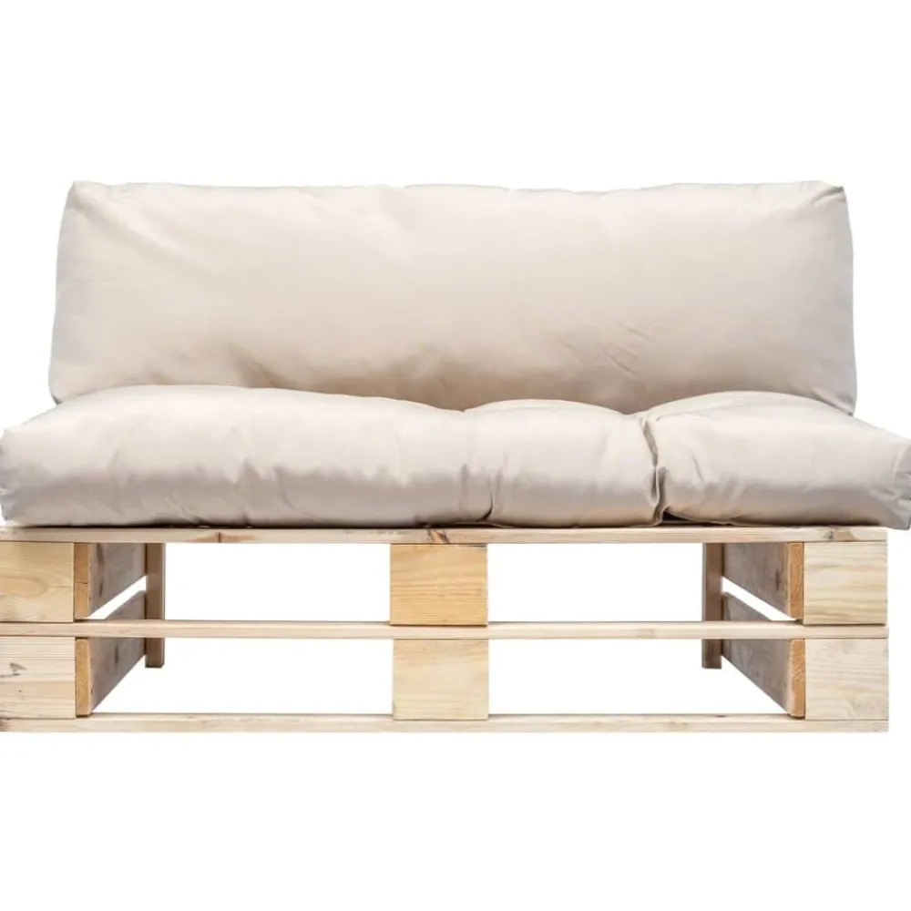 Tuinmeubelen*vidaXL Tuinbank pallet met zandkleurige kussens grenenhout Naturel en zandkleurig