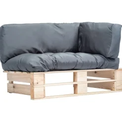 Tuinbank pallet met grijze kussens grenenhout>vidaXL New