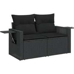 Tuinmeubelen*vidaXL Tuinbank 2-zits met kussens poly rattan Zwart